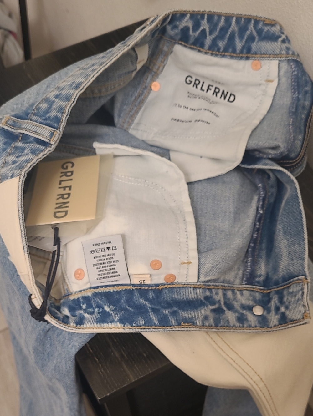 GRLFRND Light Wash High Rise Straight Jeans